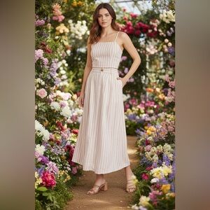 a new day Pink Striped Maxi Skirt linen blend